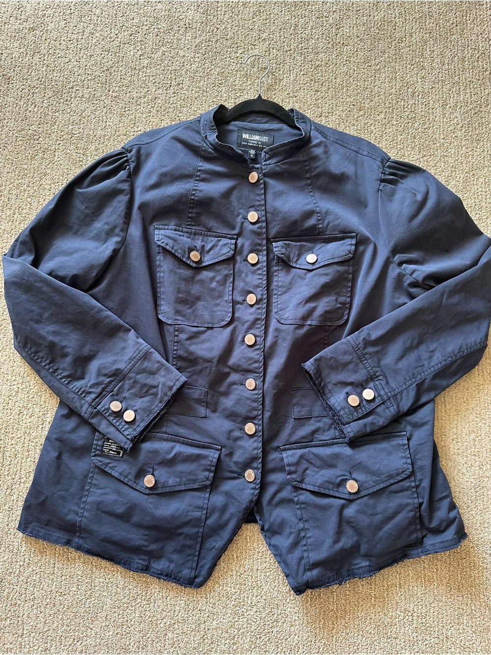 William Rast Navy Military Utility Jacket Puff Sleeve Napoleon Silver Buttons 1X